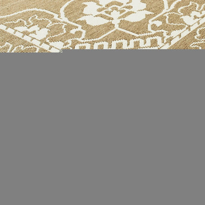 9' X 13' Tan Oriental Stain Resistant Indoor Outdoor Area Rug
