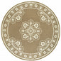 8' X 8' Tan Round Oriental Stain Resistant Indoor Outdoor Area Rug