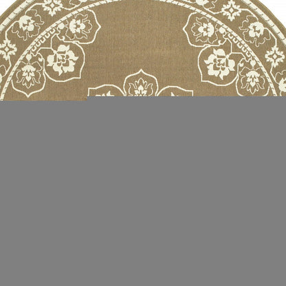 8' X 8' Tan Round Oriental Stain Resistant Indoor Outdoor Area Rug