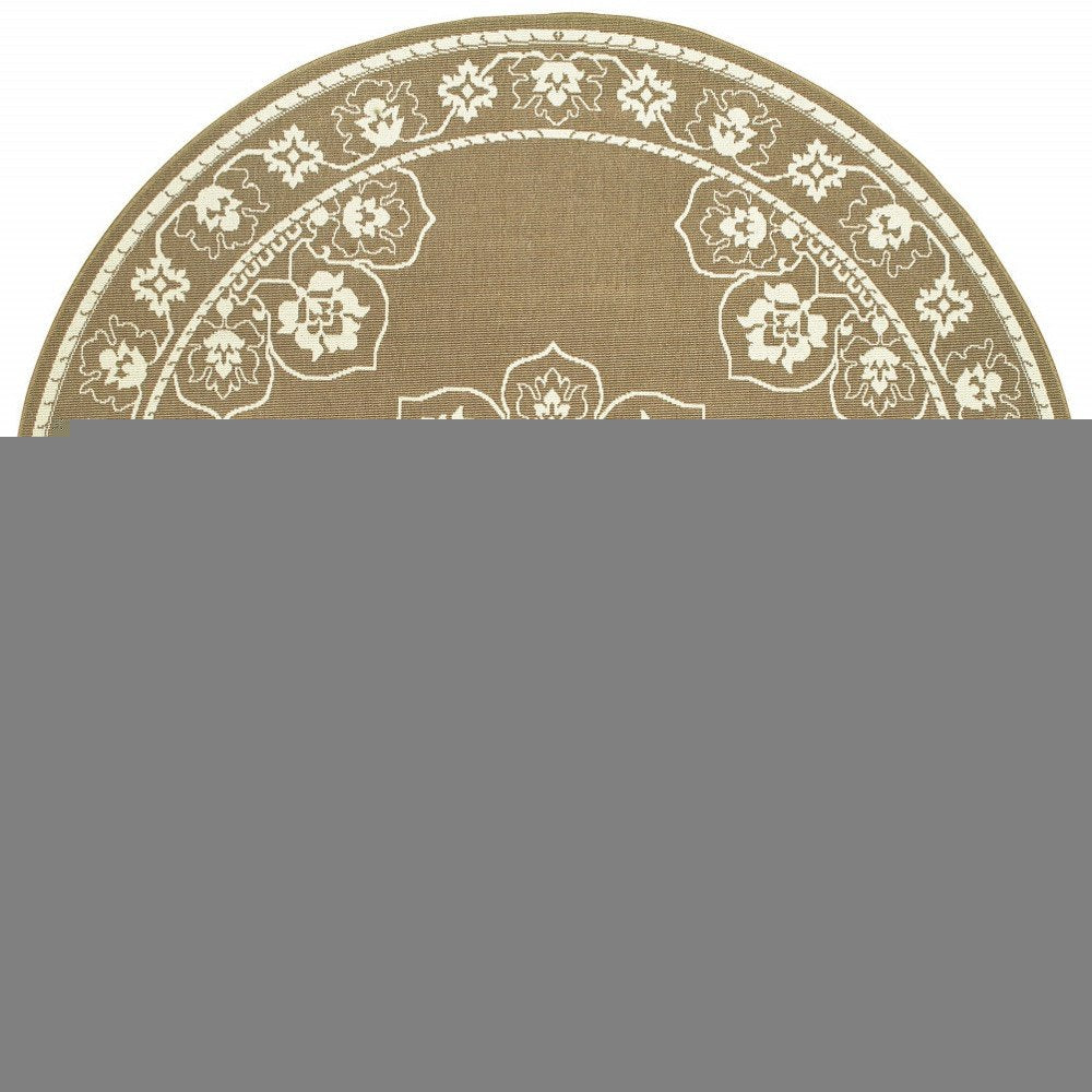 8' X 8' Tan Round Oriental Stain Resistant Indoor Outdoor Area Rug
