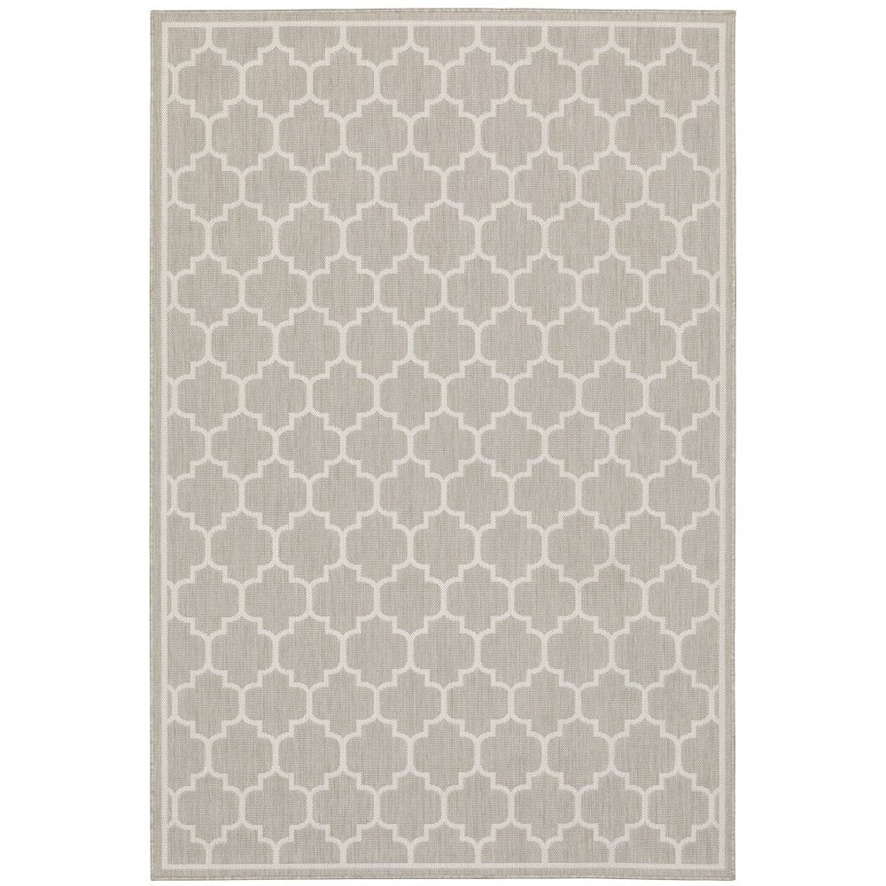 7' X 9' Gray and Ivory Geometric Stain Resistant Indoor Outdoor Area Rug