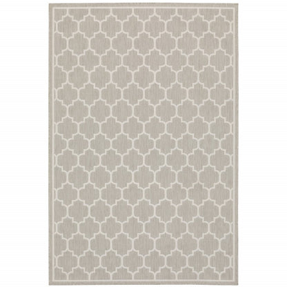 7' X 9' Gray and Ivory Geometric Stain Resistant Indoor Outdoor Area Rug