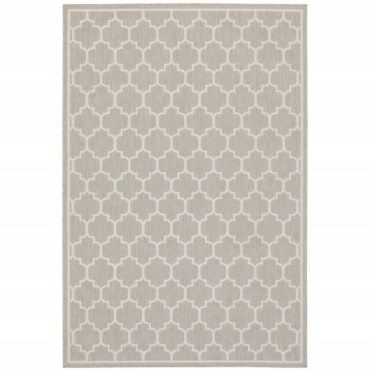 8' x 10' Gray and Ivory Geometric Stain Resistant Indoor Outdoor Area Rug