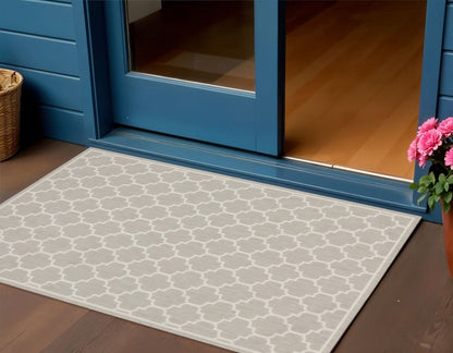 3' X 5' Gray and Ivory Floral Stain Resistant Indoor Outdoor Area Rug