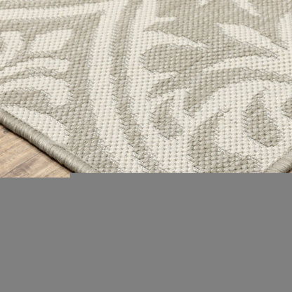3' X 5' Gray and Ivory Floral Stain Resistant Indoor Outdoor Area Rug