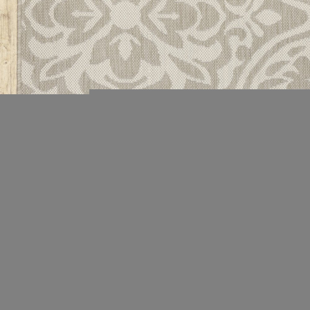 3' X 5' Gray and Ivory Floral Stain Resistant Indoor Outdoor Area Rug