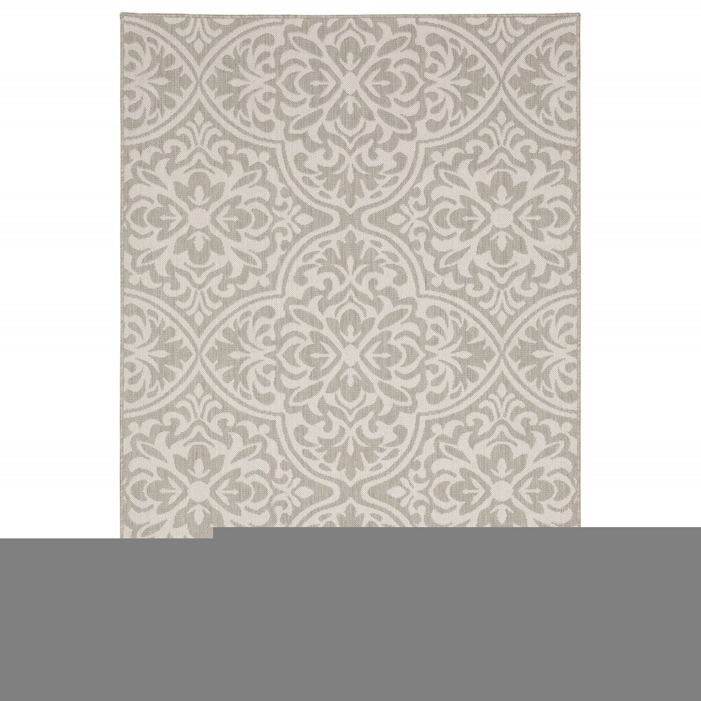 5' X 7' Gray and Ivory Floral Stain Resistant Indoor Outdoor Area Rug