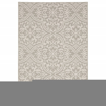 5' X 7' Gray and Ivory Floral Stain Resistant Indoor Outdoor Area Rug
