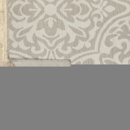 5' X 7' Gray and Ivory Floral Stain Resistant Indoor Outdoor Area Rug