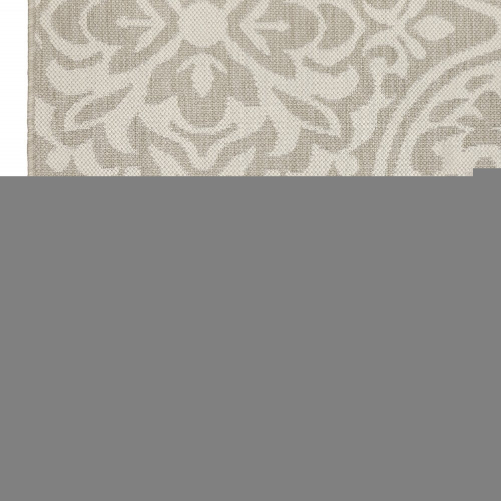 5' X 7' Gray and Ivory Floral Stain Resistant Indoor Outdoor Area Rug