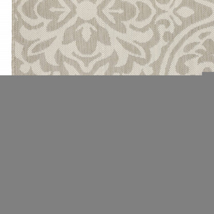 5' X 7' Gray and Ivory Floral Stain Resistant Indoor Outdoor Area Rug