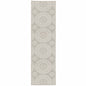2' X 7' Gray and Ivory Geometric Stain Resistant Indoor Outdoor Area Rug