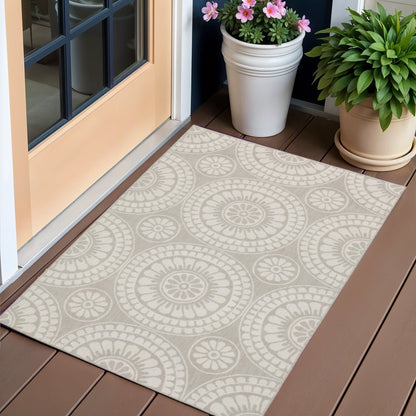 3' X 5' Gray and Ivory Geometric Stain Resistant Indoor Outdoor Area Rug