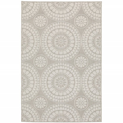 5' X 7' Gray and Ivory Geometric Stain Resistant Indoor Outdoor Area Rug