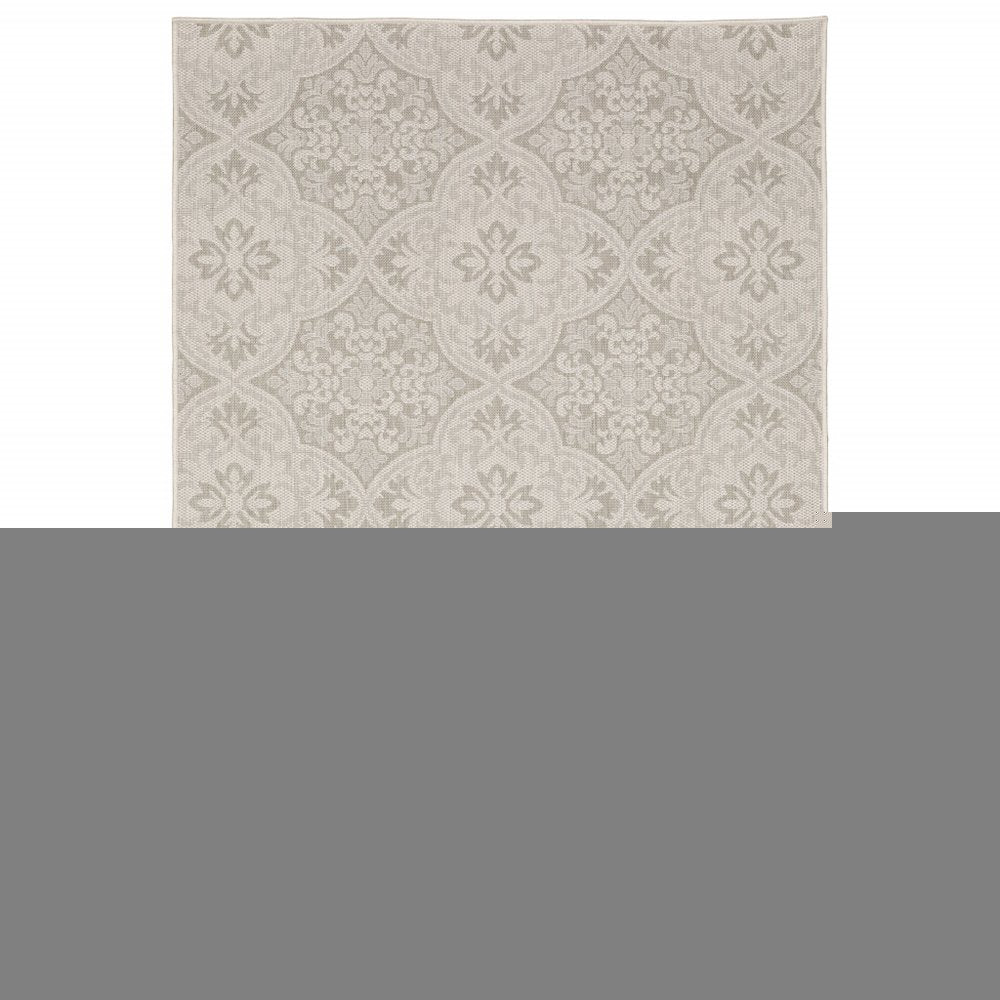 7' X 9' Gray and Ivory Floral Stain Resistant Indoor Outdoor Area Rug
