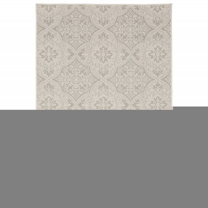 7' X 9' Gray and Ivory Floral Stain Resistant Indoor Outdoor Area Rug