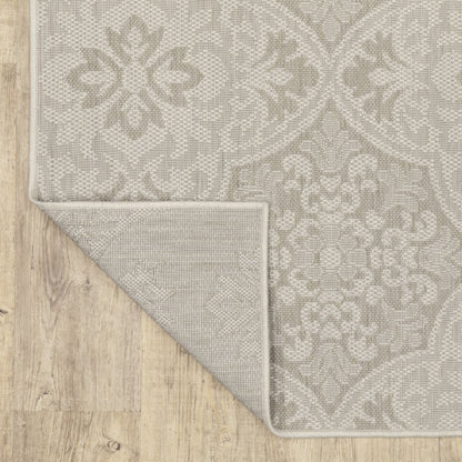 7' X 9' Gray and Ivory Floral Stain Resistant Indoor Outdoor Area Rug