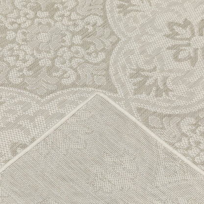7' X 9' Gray and Ivory Floral Stain Resistant Indoor Outdoor Area Rug