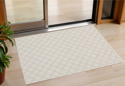 3' X 5' Gray and Ivory Geometric Stain Resistant Indoor Outdoor Area Rug