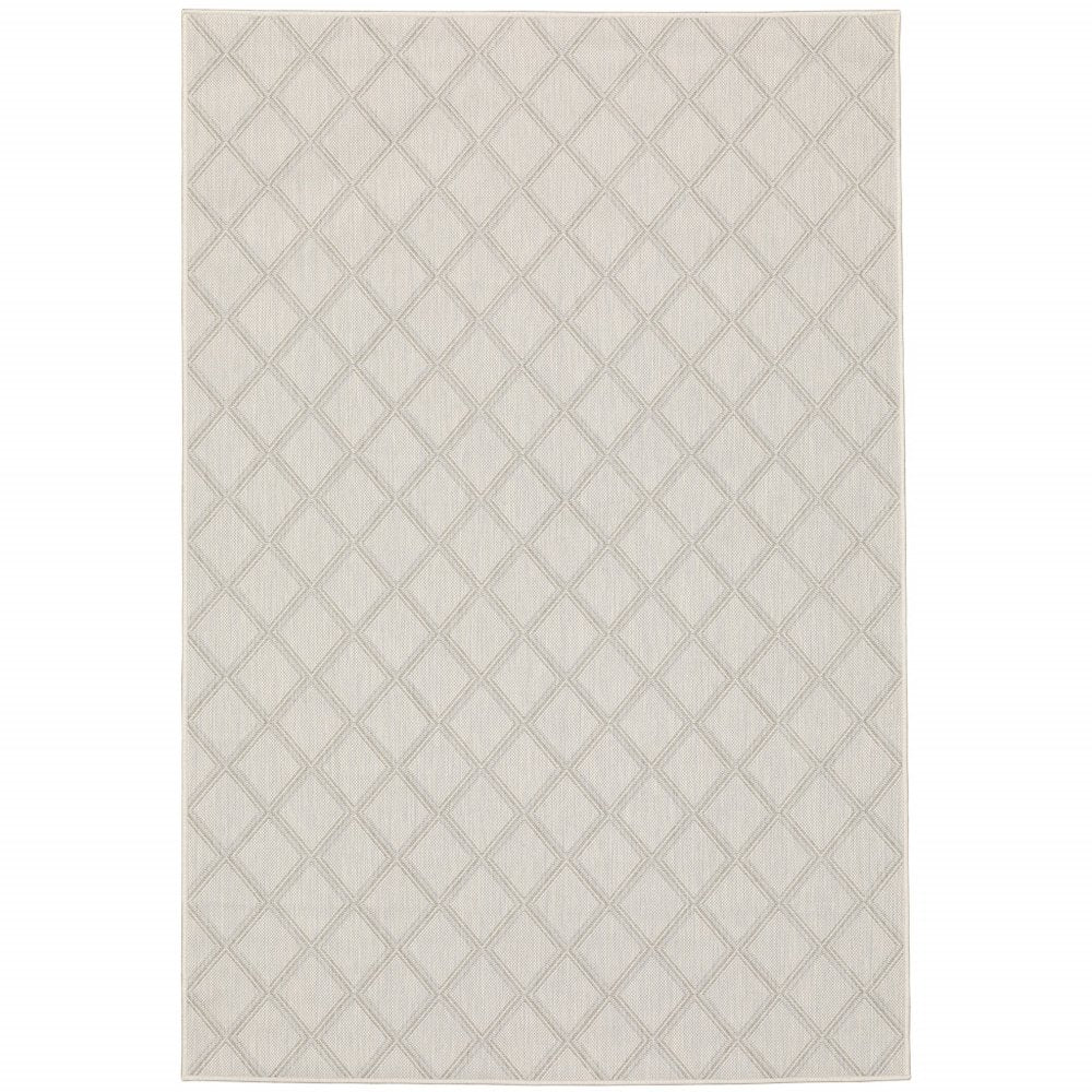 7' X 9' Gray and Ivory Geometric Stain Resistant Indoor Outdoor Area Rug