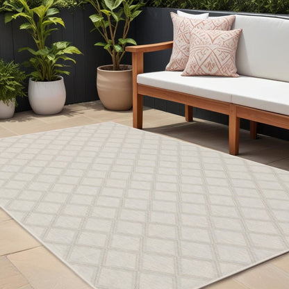 8' x 10' Gray and Ivory Geometric Stain Resistant Indoor Outdoor Area Rug