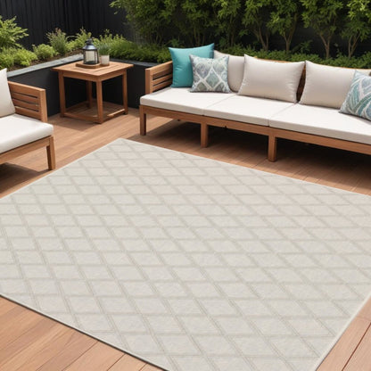10' X 13' Gray and Ivory Geometric Stain Resistant Indoor Outdoor Area Rug
