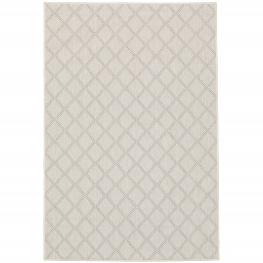 10' X 13' Gray and Ivory Geometric Stain Resistant Indoor Outdoor Area Rug