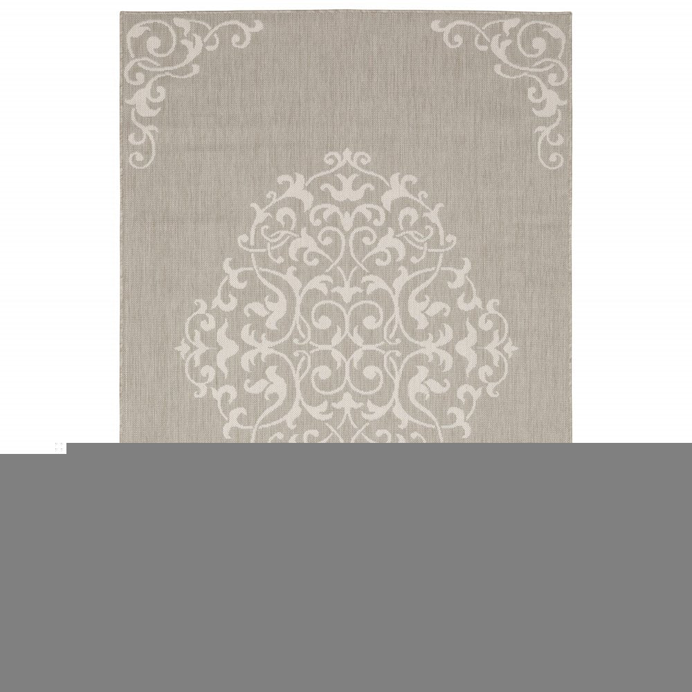 5' X 7' Gray and Ivory Oriental Stain Resistant Indoor Outdoor Area Rug
