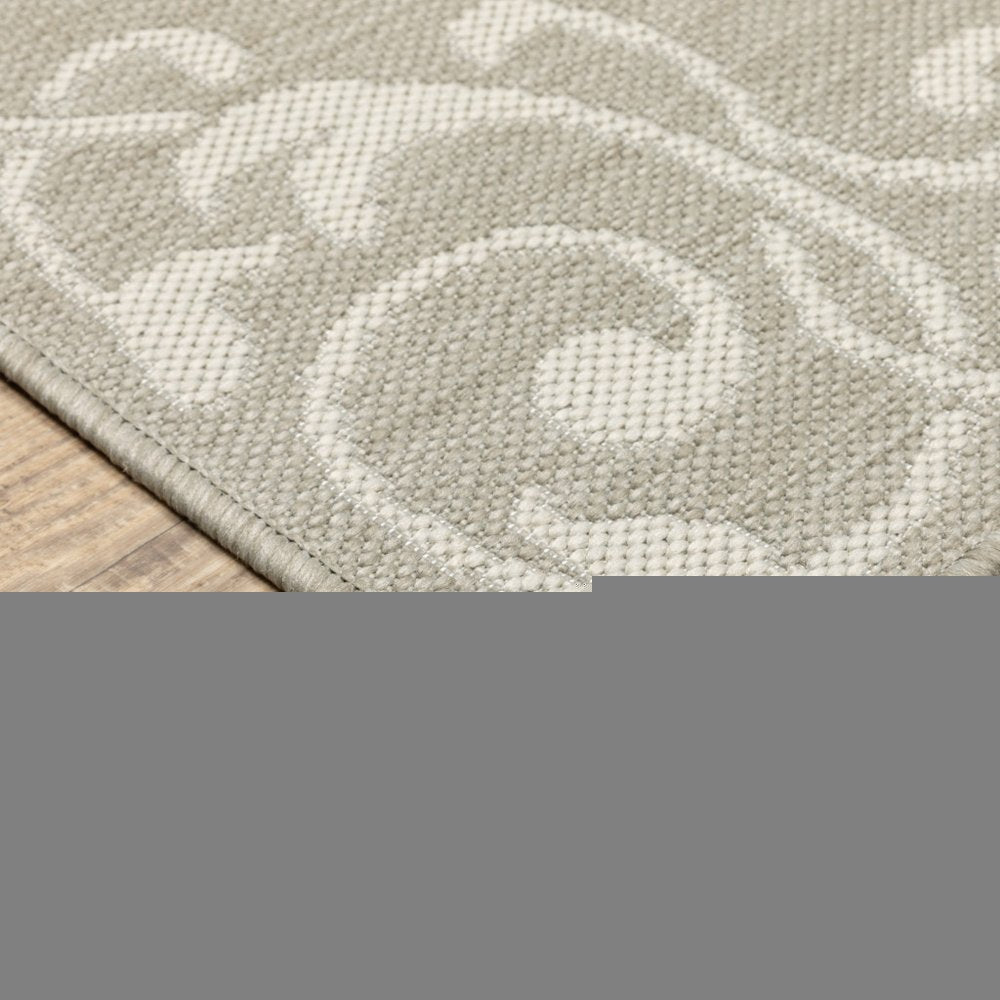 5' X 7' Gray and Ivory Oriental Stain Resistant Indoor Outdoor Area Rug