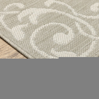 5' X 7' Gray and Ivory Oriental Stain Resistant Indoor Outdoor Area Rug