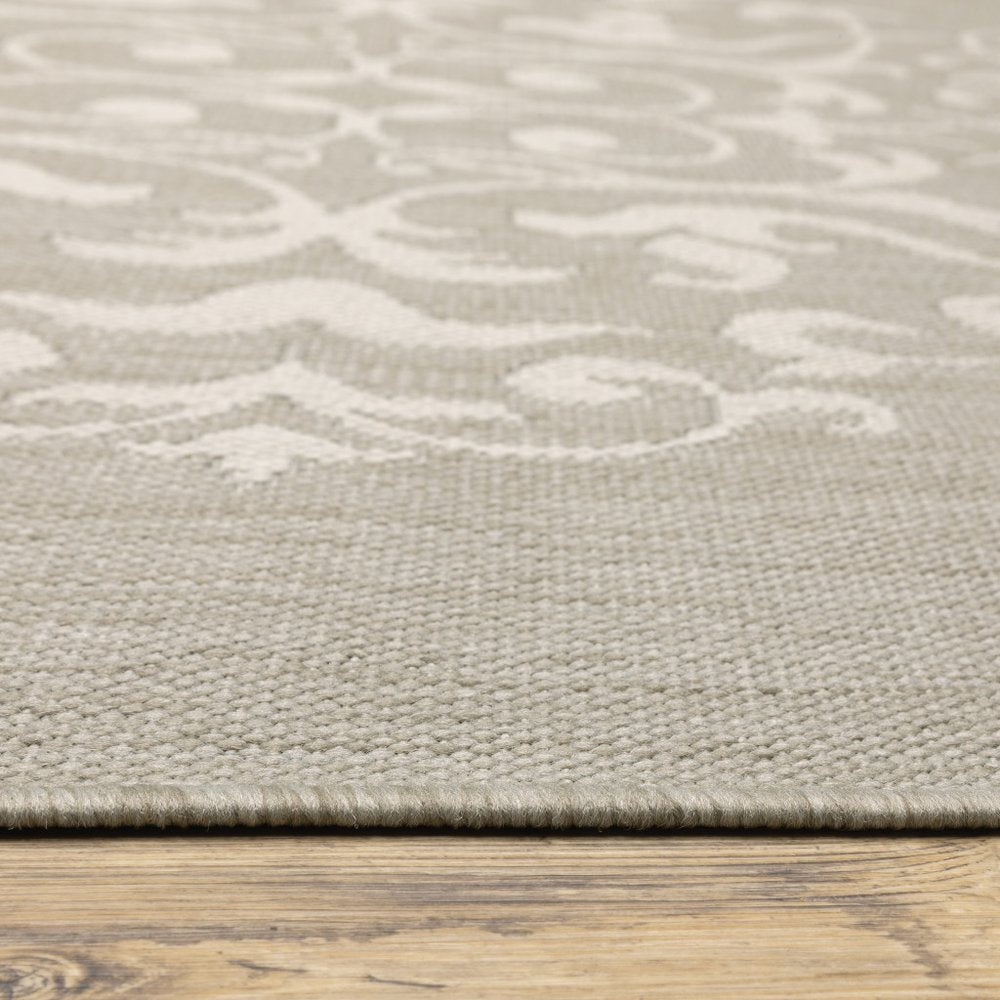 8' X 10' Gray and Ivory Oriental Stain Resistant Indoor Outdoor Area Rug