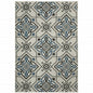 2' X 4' Blue and Beige Oriental Stain Resistant Indoor Outdoor Area Rug