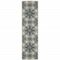2' X 7' Blue and Beige Oriental Stain Resistant Indoor Outdoor Area Rug