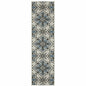 2' X 7' Blue and Beige Oriental Stain Resistant Indoor Outdoor Area Rug