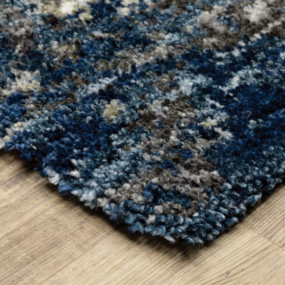 8' Blue And Gray Abstract Shag Runner Rug