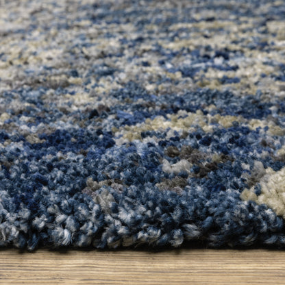 2' X 8' Blue And Grey Abstract Shag Power Loom Stain Resistant Runner Rug