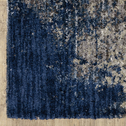 8' Blue And Gray Abstract Shag Runner Rug