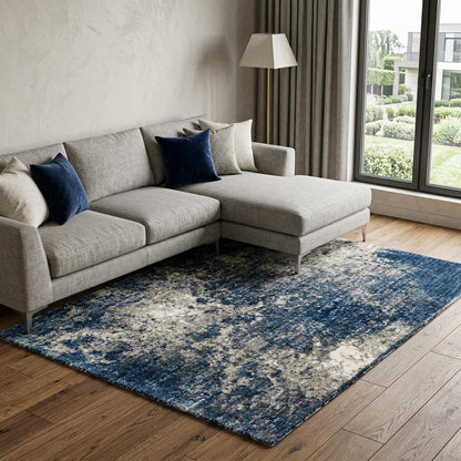 7' X 10' Blue And Gray Abstract Shag Area Rug