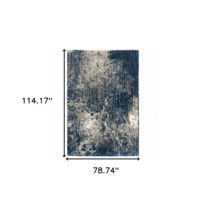 7' X 10' Blue And Gray Abstract Shag Area Rug
