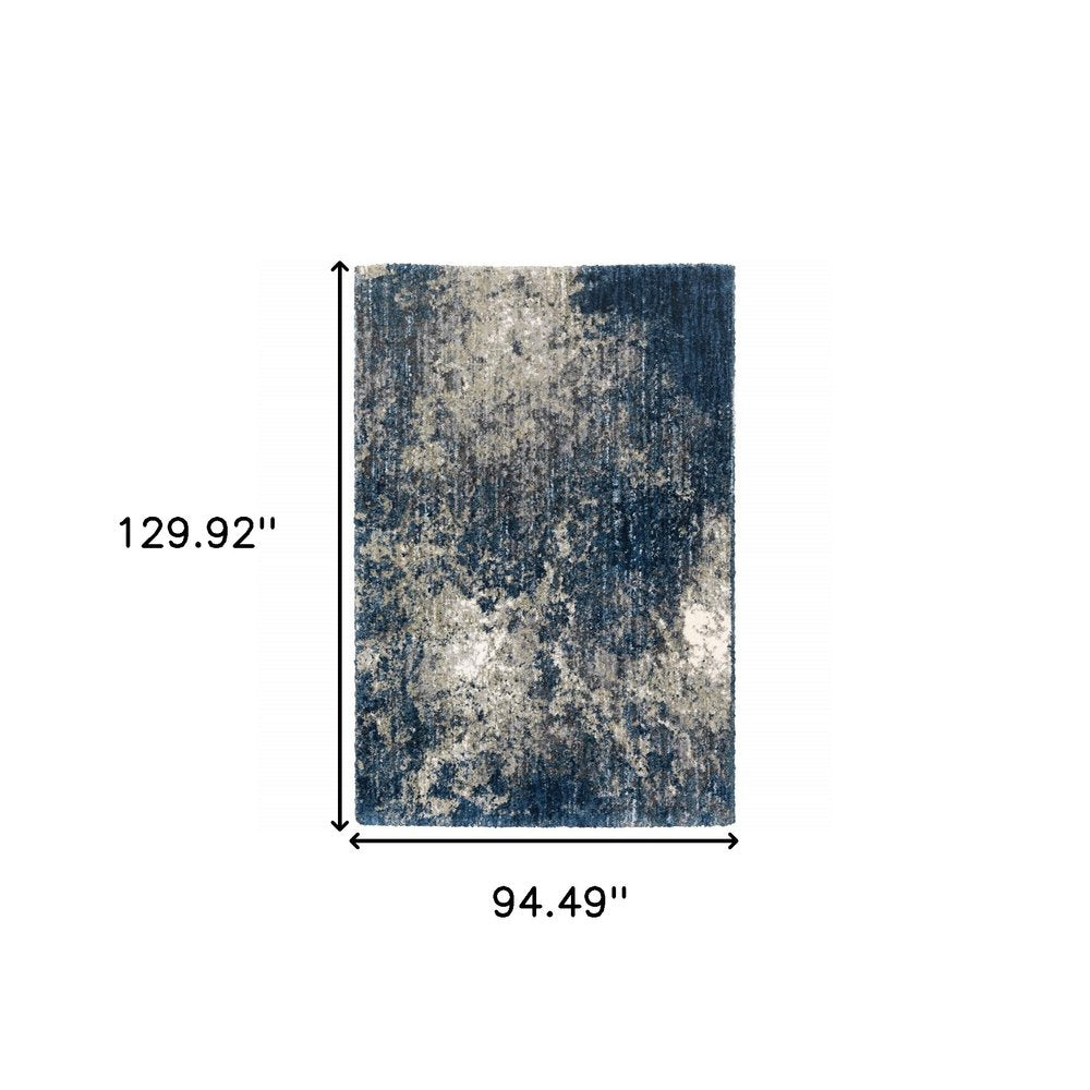 8' X 11' Blue And Gray Abstract Shag Area Rug