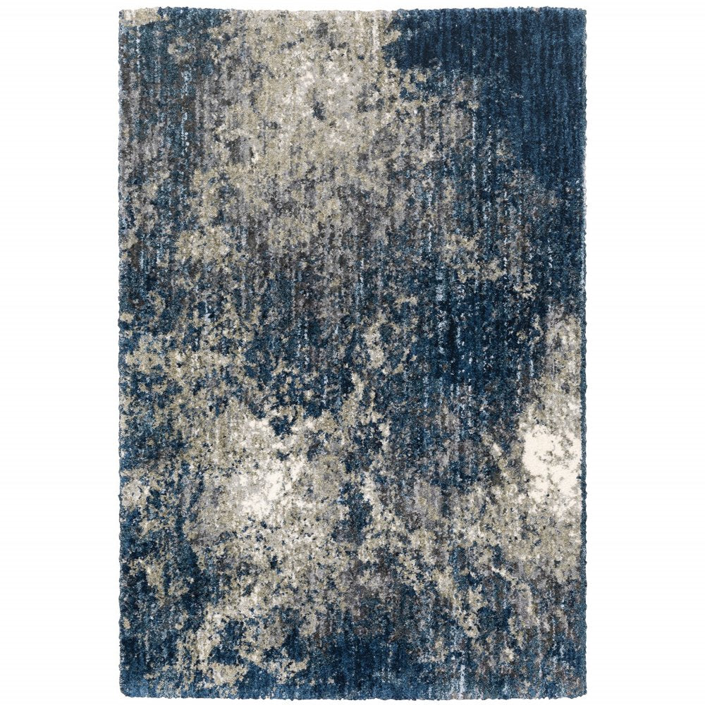 8' X 11' Blue And Gray Abstract Shag Area Rug