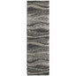 8' Black and Gray Abstract Shag Power Loom Runner Rug