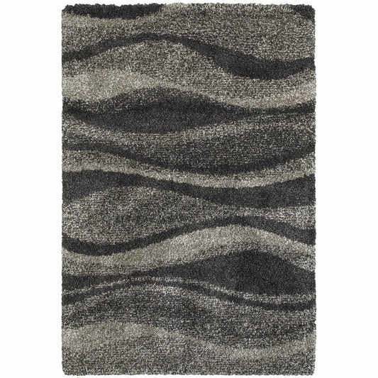 4' X 6' Charcoal Silver And Grey Abstract Shag Power Loom Stain Resistant Area Rug