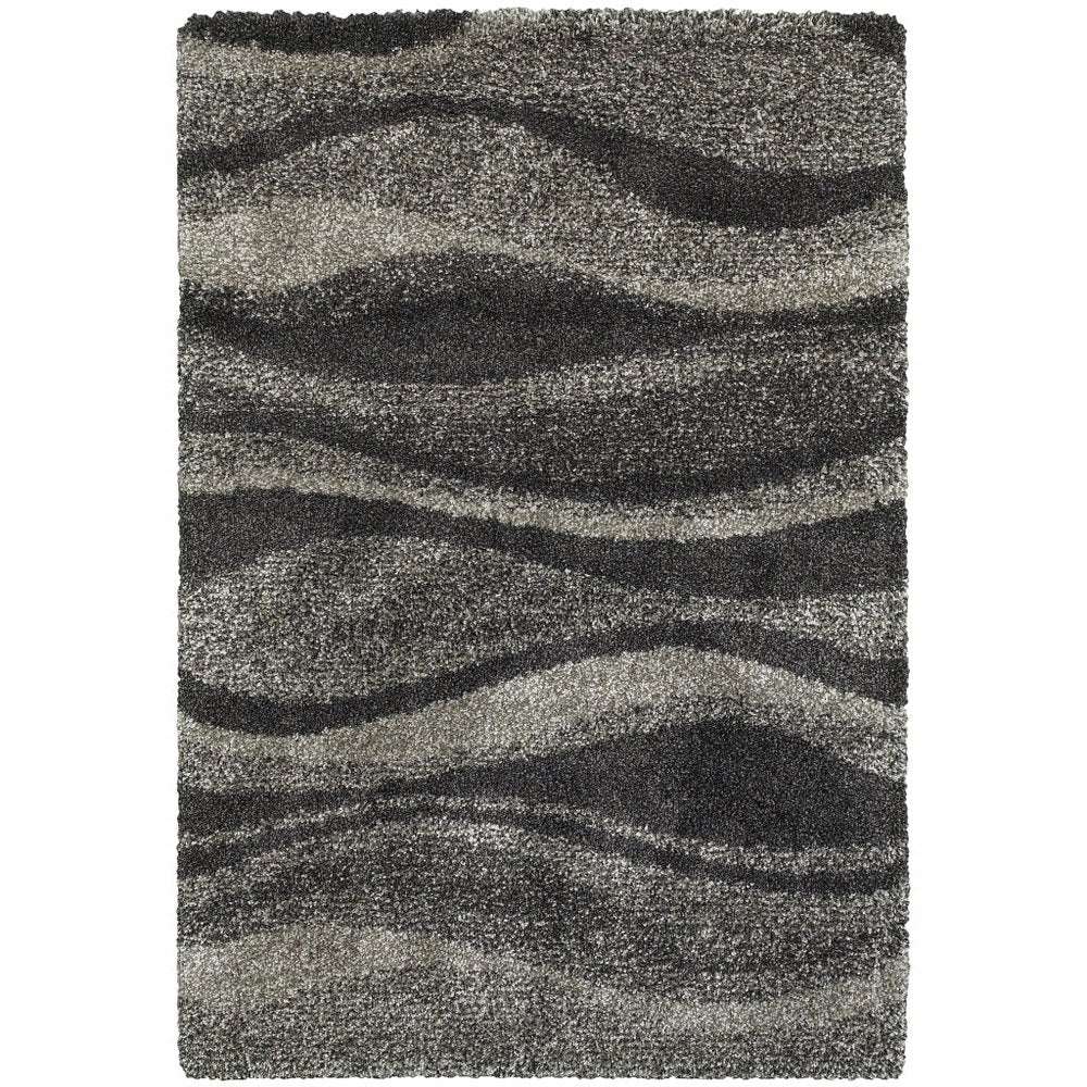 4' X 6' Charcoal Silver And Grey Abstract Shag Power Loom Stain Resistant Area Rug