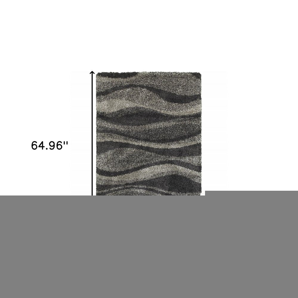 4' X 6' Charcoal Silver And Grey Abstract Shag Power Loom Stain Resistant Area Rug