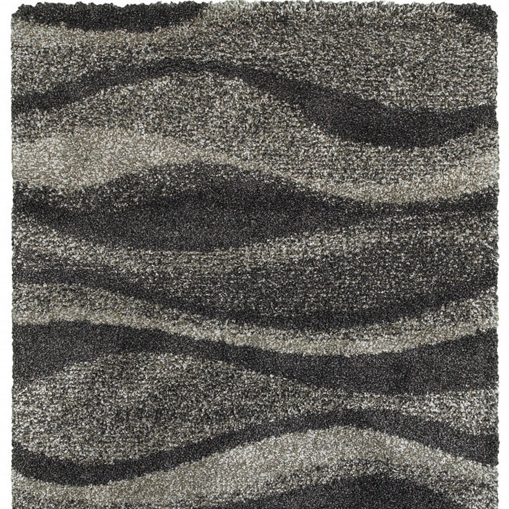 4' X 6' Charcoal Silver And Grey Abstract Shag Power Loom Stain Resistant Area Rug
