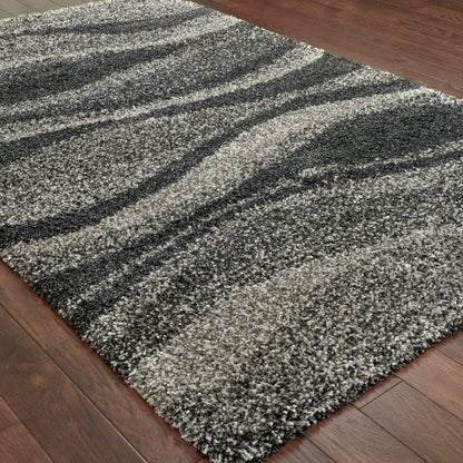 5' X 8' Charcoal Silver And Grey Abstract Shag Power Loom Stain Resistant Area Rug