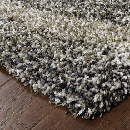 8' X 11' Charcoal Silver And Grey Abstract Shag Power Loom Stain Resistant Area Rug