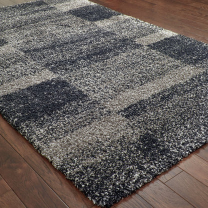 4' X 6' Charcoal Silver And Grey Geometric Shag Power Loom Stain Resistant Area Rug