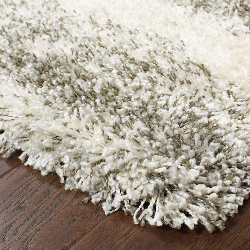 5' X 8' Gray And Ivory Abstract Geometric Shag Area Rug